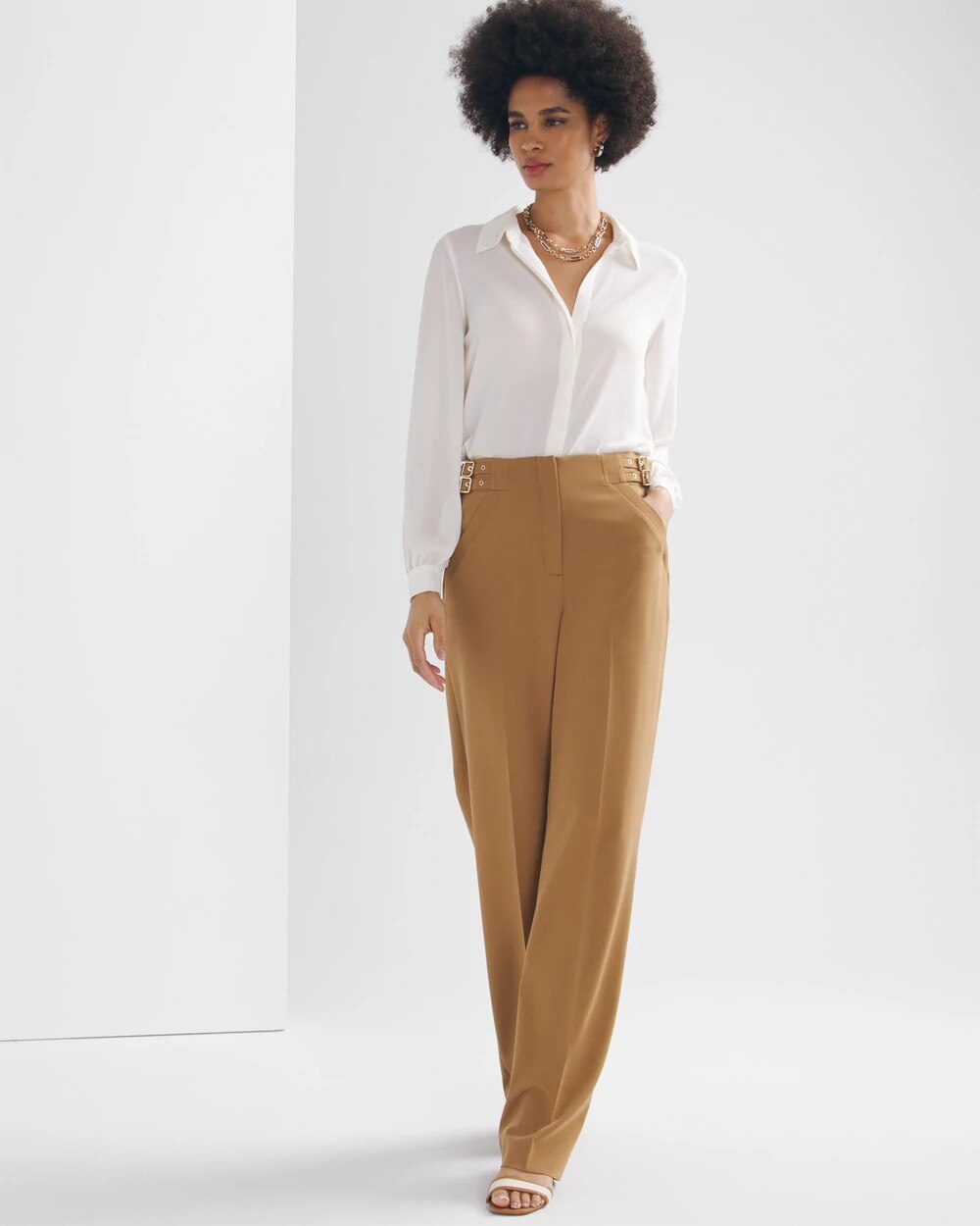 パンツ BEVAN UP|Slide buckle wide pants WHBM_Buckle Waist WL